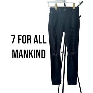 7 FAM Black High Waist Distressed | Faux Leather | Women’s 26